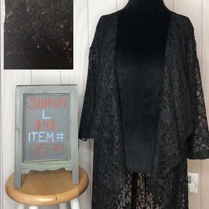 Black Leaf Patterned Lace Kimono